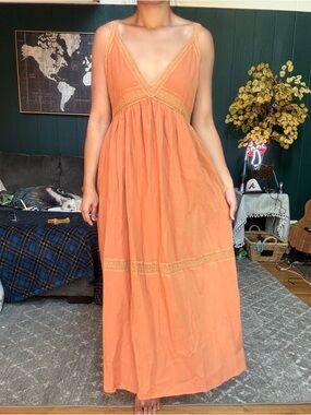 Hersy Orange Crochet-Trim Maxi Dress